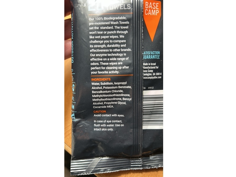 Dead Down Wind Base Camp Premoistened Wash Towels, Unscented, 20 Count