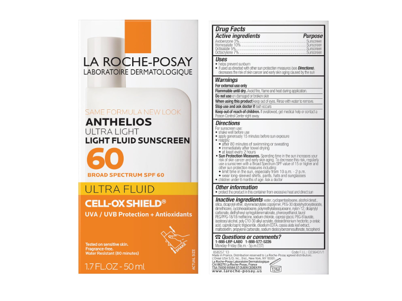 La Roche-Posay Anthelios Light Fluid Sunscreen, Ultra Light, SPF 60, 1.7 fl oz / 50 mL