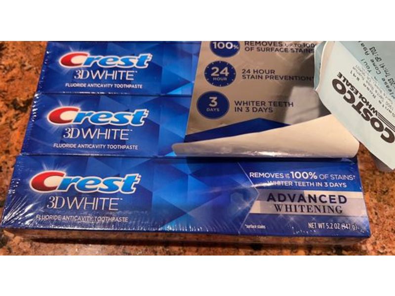 Crest 3D White Advanced Whitening Toothpaste, 5.2 oz/147 g, Pack Of 5