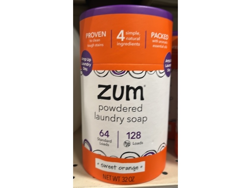 Zum Powdered Laundry Soap, Sweet Orange, 128 Loads, 32 oz