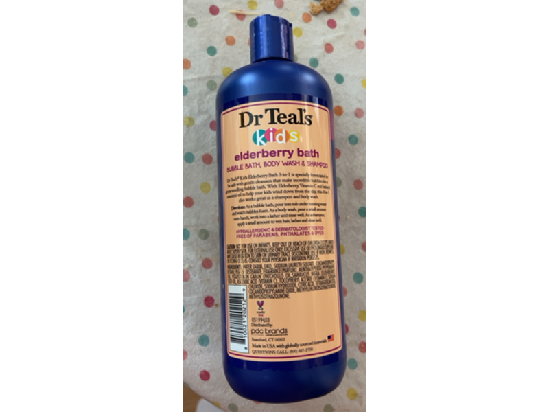 Dr Teal's Kids 3 - In - 1 Bubble Bath, Body Wash & Shampoo, Elderberry Bath, 20 fl oz/ 591 mL