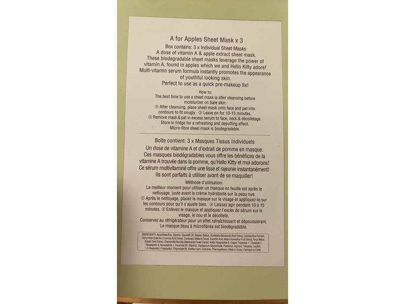Pixi Hello Kitty Sheet Multi-Vitamin Infusion Face Mask, A For Apple, 0.8 oz/23 g