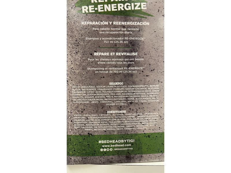 Bed Head TIGI Repair & Re-Energizing Shampoo & Conditioner, 25.36 fl oz/750 ml