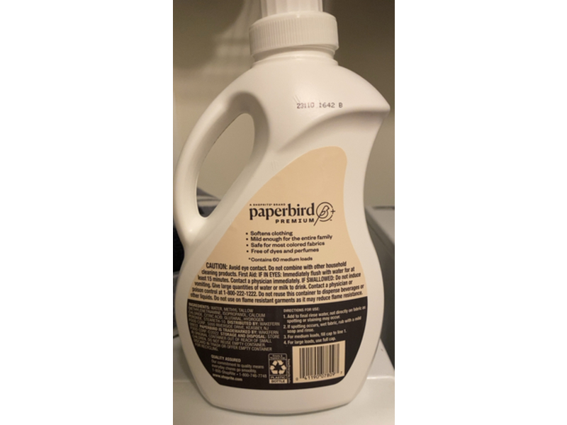 Paperbird Premium Fabric Softener, Free & Clear, 60 Loads, 51 fl oz/1.50 L