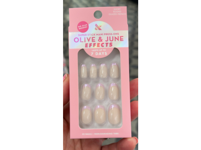 Olive & June Effects Press On Fake Nails, Glazed French, 32 Count