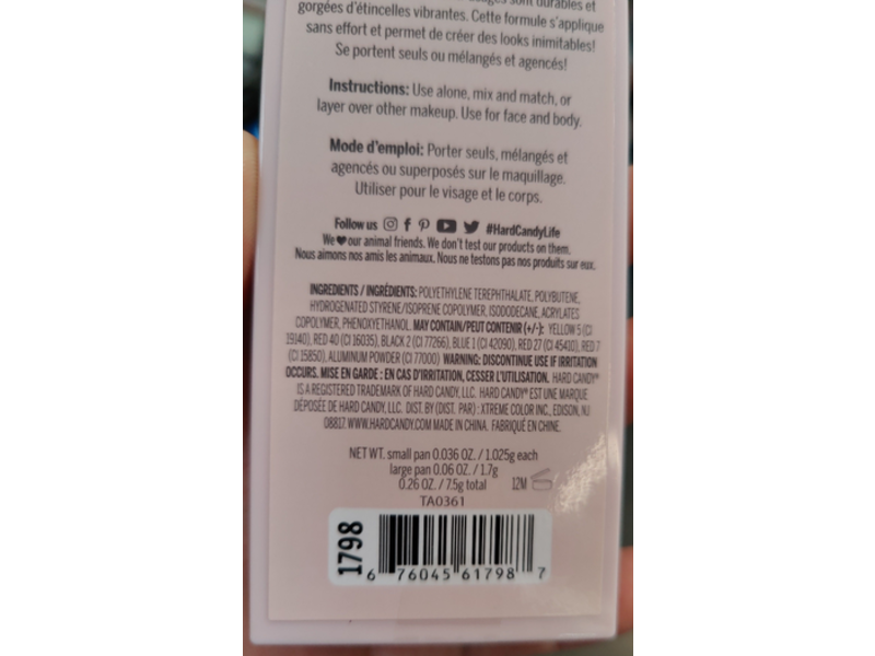 Hard Candy Glitter Eye Shadow Palette, 1798, 0.26 oz/7.5 g