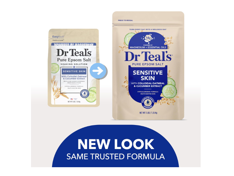 Dr Teal's Pure Epsom Salt Soaking Solution, Colloidal Oatmeal + Cucumber Extract, 1.36 kg
