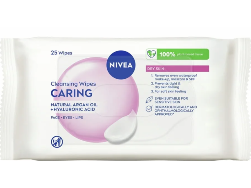 Nivea Cleansing Wipes, Argan Oil + Hyaluronic Acid, 25 Wipes
