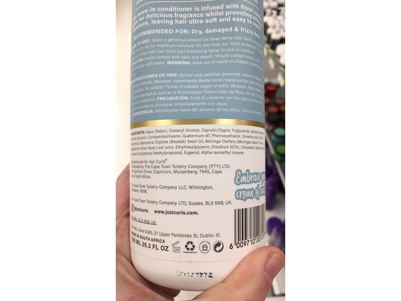 Jozi Curls Ultra-soft Moisture Leave-In Conditioner, Boabab & Moringa & Aloe Vera, 25.3 fl oz/750 mL