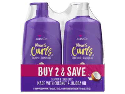 Aussie Miracle Curls Shampoo & Conditioner, Coconut & Jojoba Oil, 26.2 fl oz/778 mL