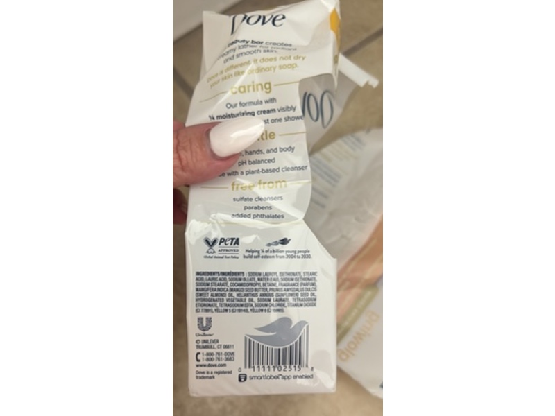 Dove Glowing Moisturizing Cream Beauty Bar, Mango & Almond Butters, 3.75 oz/106 g, Pack Of 8