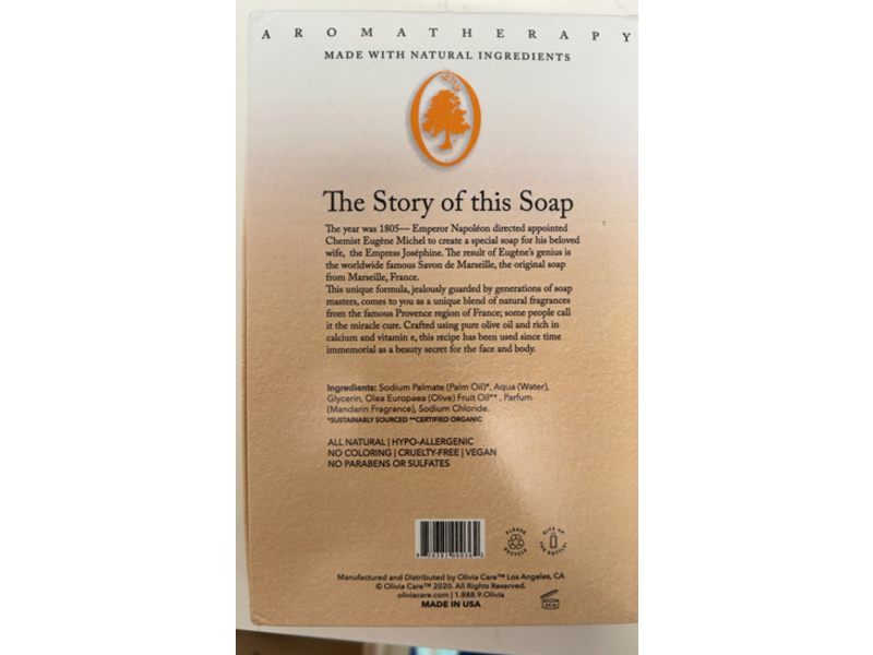 Olivia Care Natural Moisturizing Bath Soap, Mandarin, 20 oz/567 g, 4 Bars