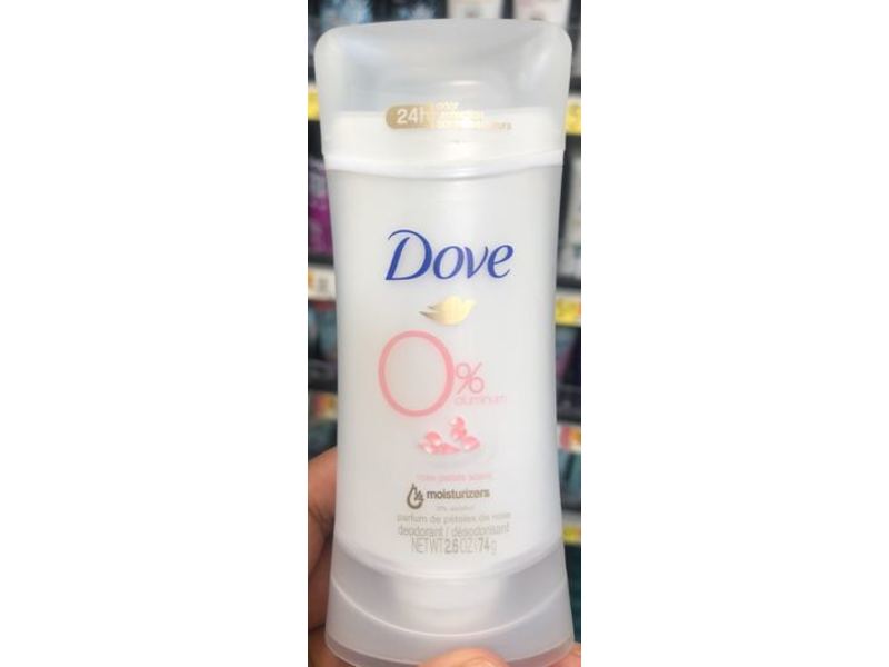 Dove 0% Aluminum Deodorant, Stick Rose Petals, 2.6 oz/74 g