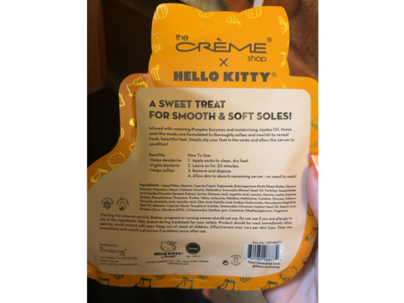 The Creme Shop X Hello Kitty Softening & Smoothing Foot Mask, Pumpkin Vanilla Scented, 0.43 fl oz/14 mL, 1 Pair