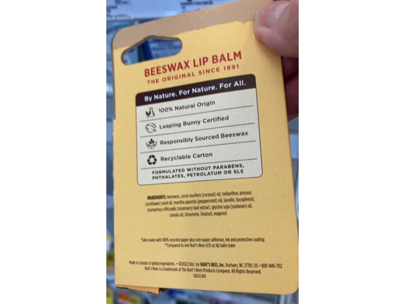 Burt's Bees Beeswax Lip Balm, Vitamin E & Peppermint, 0.34 oz/9.63 g