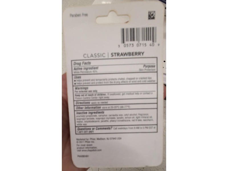 Chapstick Lip Care Skin Protectant, Classic Strawberry, 0.15 oz/4 g, 3 Count