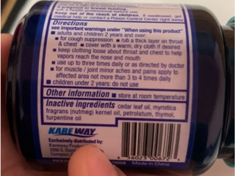 Kare Way Pure Aid Medicated Vaporizing Chest Rub, 4 oz/113 g