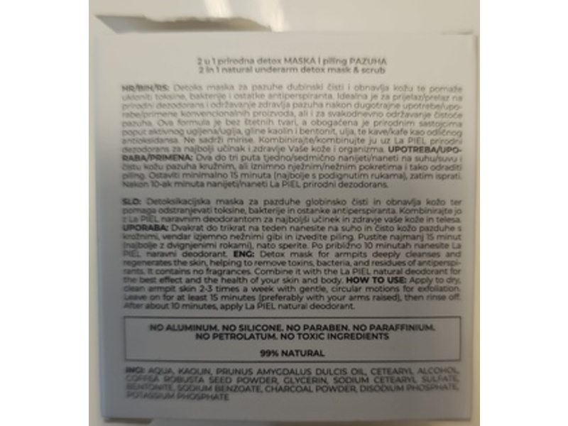 La Piel 99% Natural Underarm Detox Mask & Scrub, 50mL