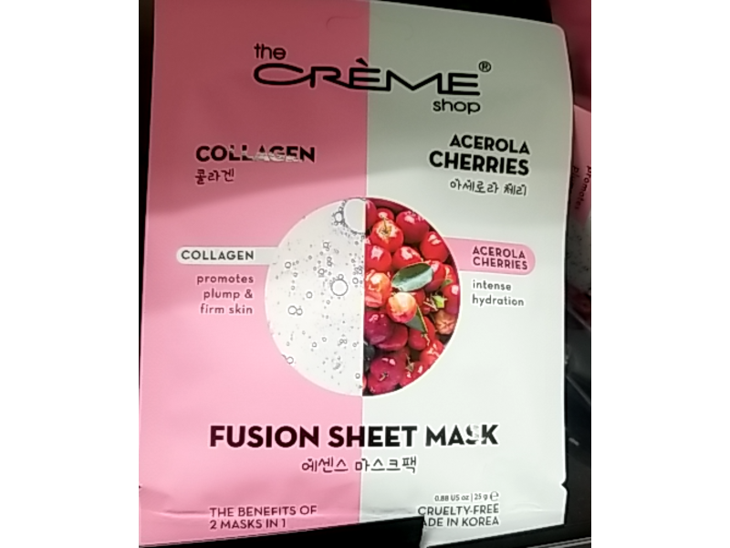 The Creme Shop Fusion Sheet Mask, Collagen & Acerola Cherries, 2 Count