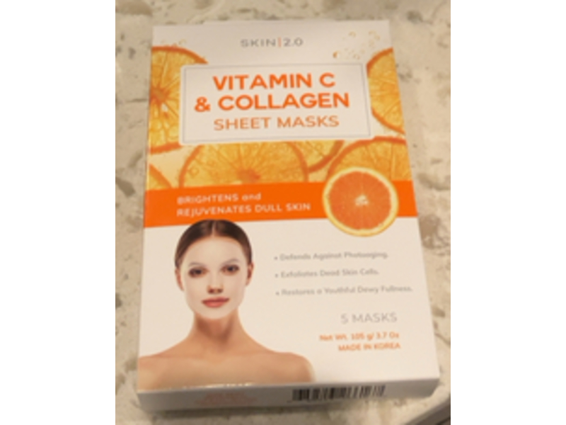 Skin 2.0 Sheet Face Mask, Vitamin C & Collagen, 3.7 oz/105 g, 5 Count