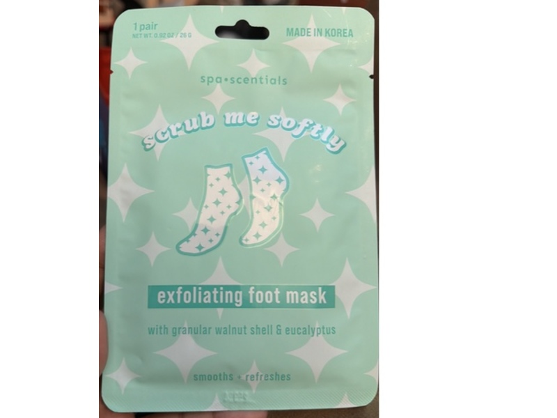 Spa Scentials Scrub Me Softly Exfoliating Foot Mask, Granular Walnut Shell & Eucalyptus, 0.92 oz/26g
