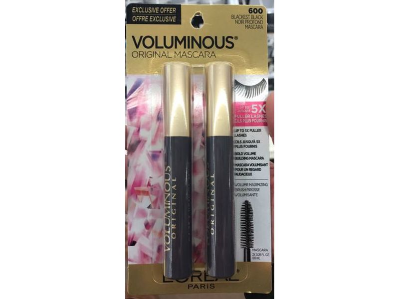 L'Oreal Paris Voluminous Original Mascara, 600 Blackest Black, 0.28 fl oz/8.0 mL, Pack Of 2