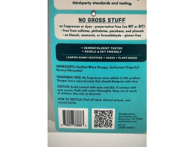 Aunt Fannie's All Purpose Cleaner, Fragrance Free, 16.9 fl oz/500 mL