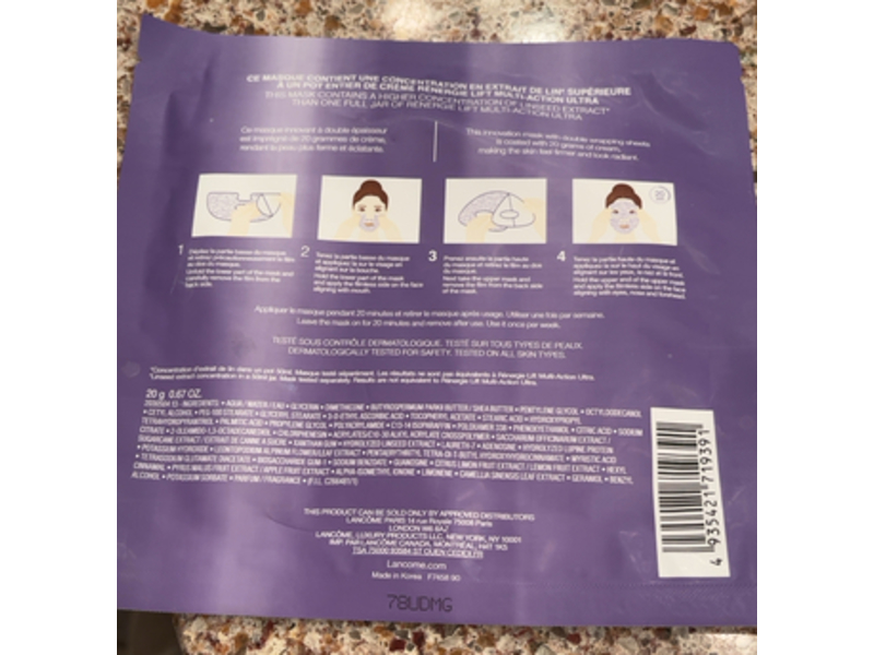 Lancome Renergie Lift Multi-Action Ultra Double-Wrapping Cream Mask, 0.67 oz/20 g, 1 Count