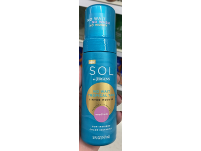 Jergens Sol No Wait Tropical Tan Sunless Tinted Mousse, Medium, 5 fl oz/147 mL