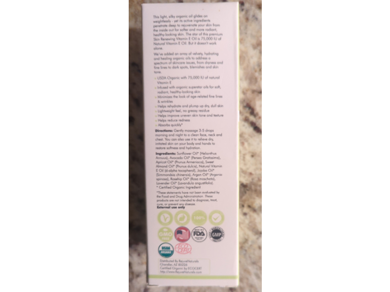 RejuveNaturals Skin Renewing Vitamin E Oil, 4 fl oz/120 mL