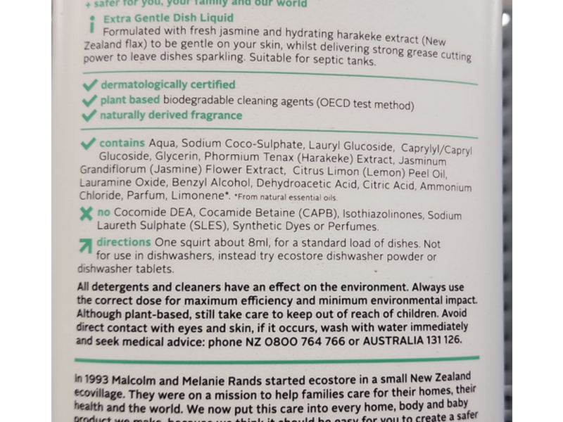Ecostore Extra Gentle Dish Liquid, Jasmine & Harakeke, 1 L