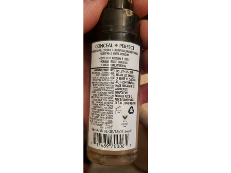 Milani Conceal + Perfect 2-in-1 Foundation + Concealer, 06 Sand Beige, 1 fl oz/30 ml