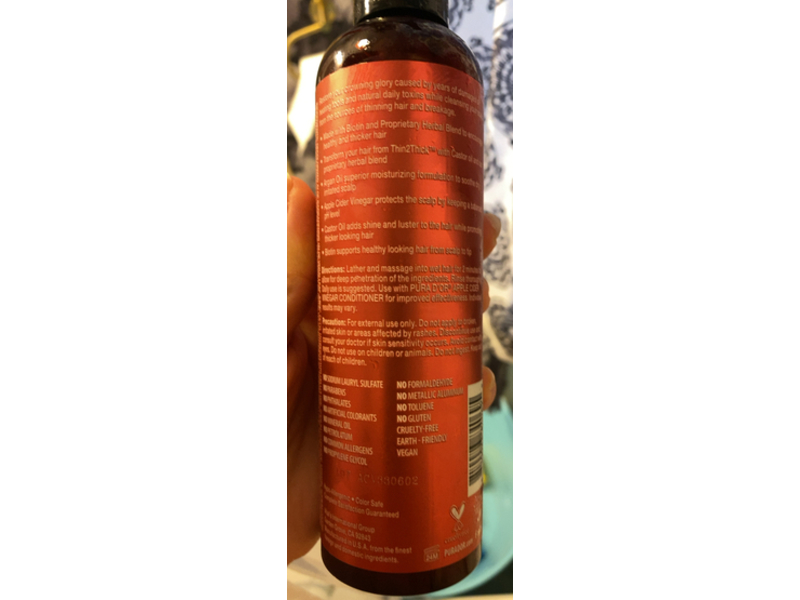 Pura D'or Thin2Thick Shampoo, Apple Cider Vinegar, 8 fl oz/237 mL