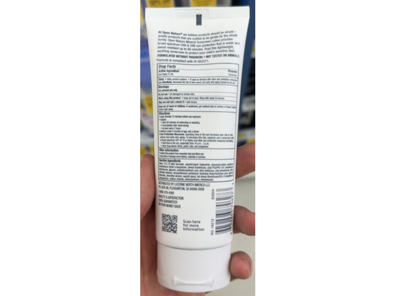 Open Nature Mineral Sunscreen Lotion, Zinc Oxide, SPF 50, 3 fl oz/89 mL