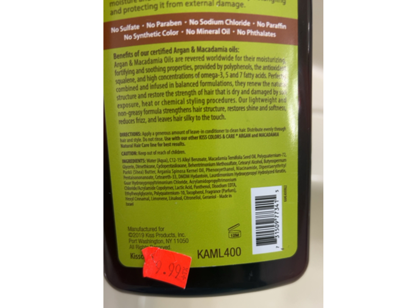 KISS Colors & Care Deep Leave - In Conditioner, Argan & Macadamia, 13.5 fl oz/400 mL