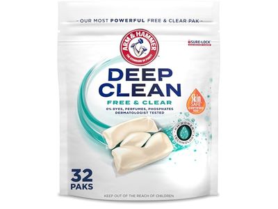Arm & Hammer Deep Clean Concentrated Laundry Detergent Paks, Free & Clear, 640 g, 32 Paks