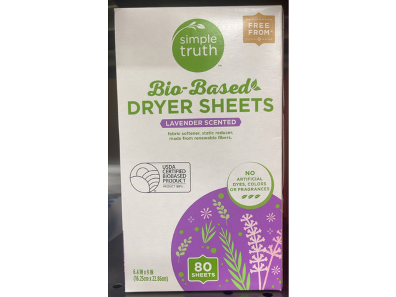 Simple Truth Bio Based Dryer Sheets, Lavender Scented, 80 Count