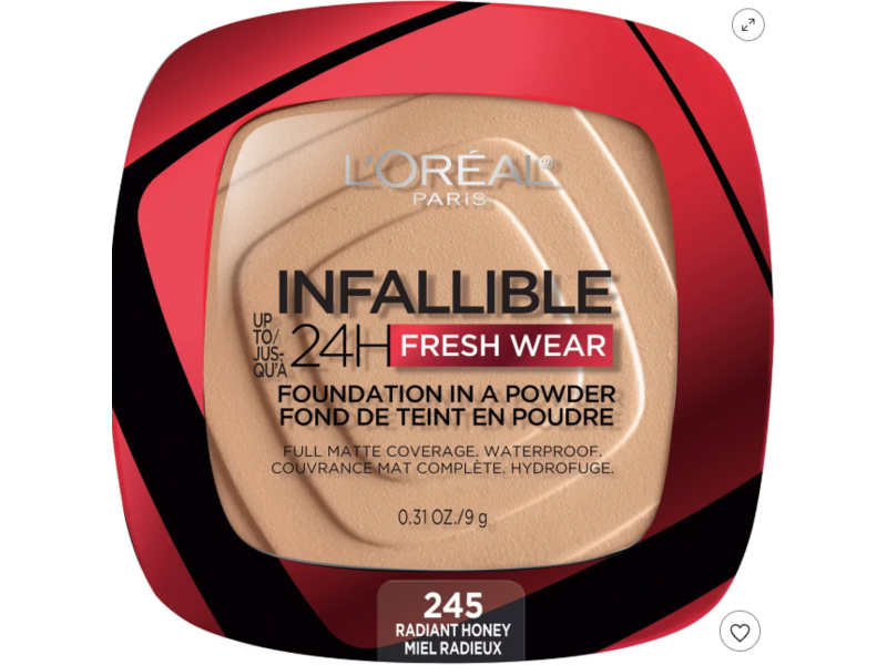 L'Oréal Paris Infallible Fresh Wear Foundation Powder, 245 Radiant Honey, 0.31 oz/9 g
