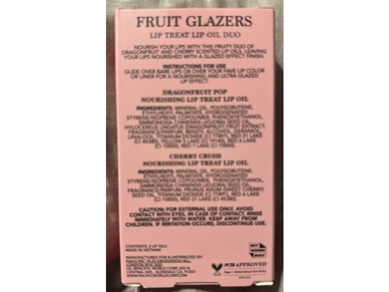 Holler Fruit Glazers Lip Treat Lip Oil Duo, Dragonfruit Pop, Cherry Crush, 0.16 fl oz/5 mL