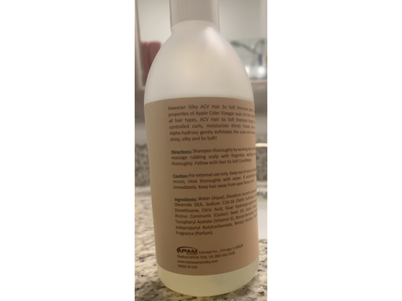 Hawaiian Silky Hair So Soft Shampoo, Apple Cider Vinegar & Black Castor Oil, 12 fl oz/355 mL