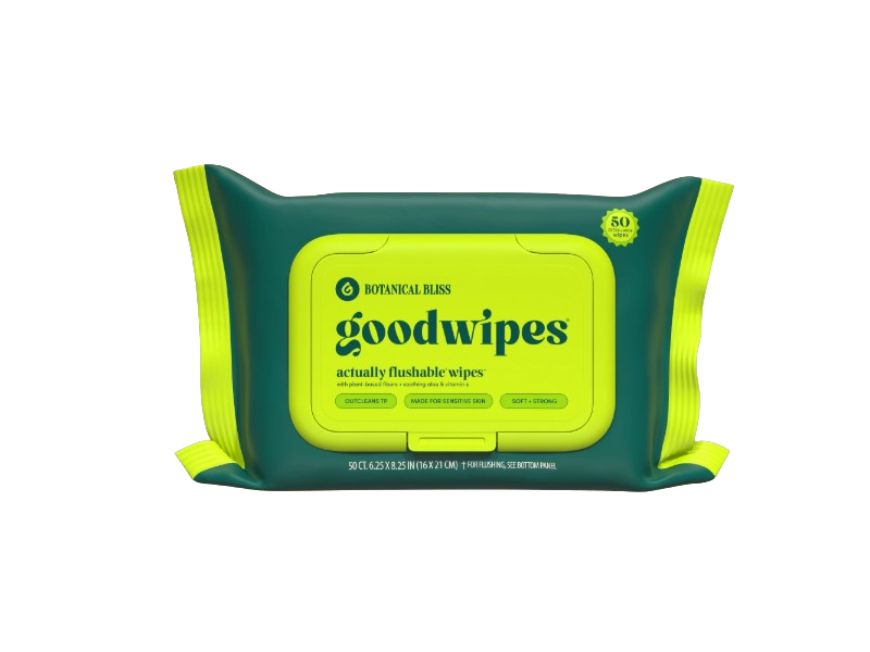 GoodWipes Actually Flushable Wipes, Fiber + Aloe + Vitamin E, 50 Count
