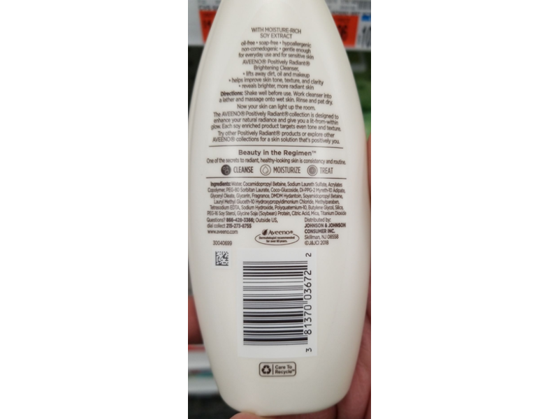 Aveeno Positively Radiant Cleanser, 6.4 fl oz/200 mL