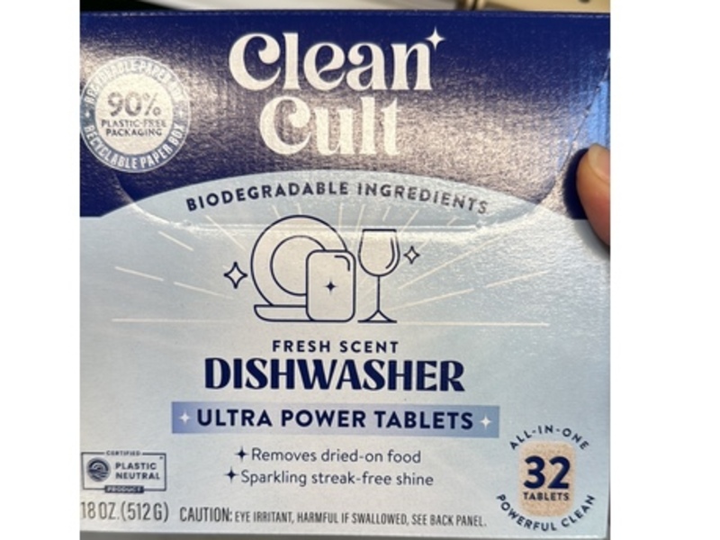 Cleancult Ultra Power Dishwasher Detergent Tablets Pods, Fresh, 18 oz/512 g, 32 Count