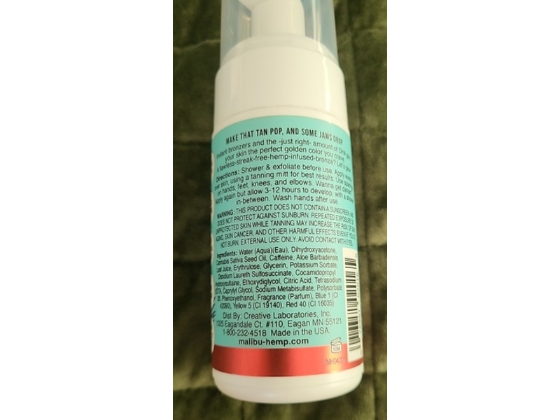 Malibu Hemp Glow With The Flow Instant Self Tanning Mousse, Medium, 3.4 fl oz/100 mL