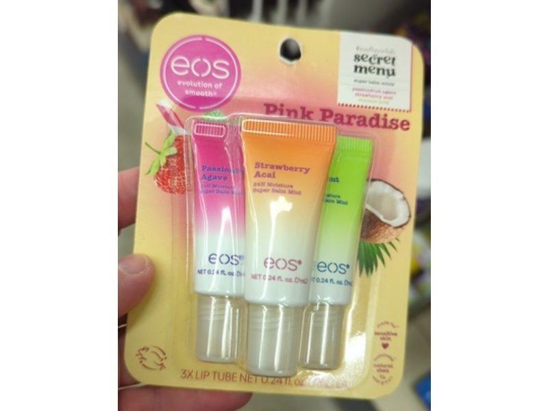Eos Mini 24H Moisture Super Balm, Pink Paradise, 0.24 fl oz/7 mL, 3 Pack