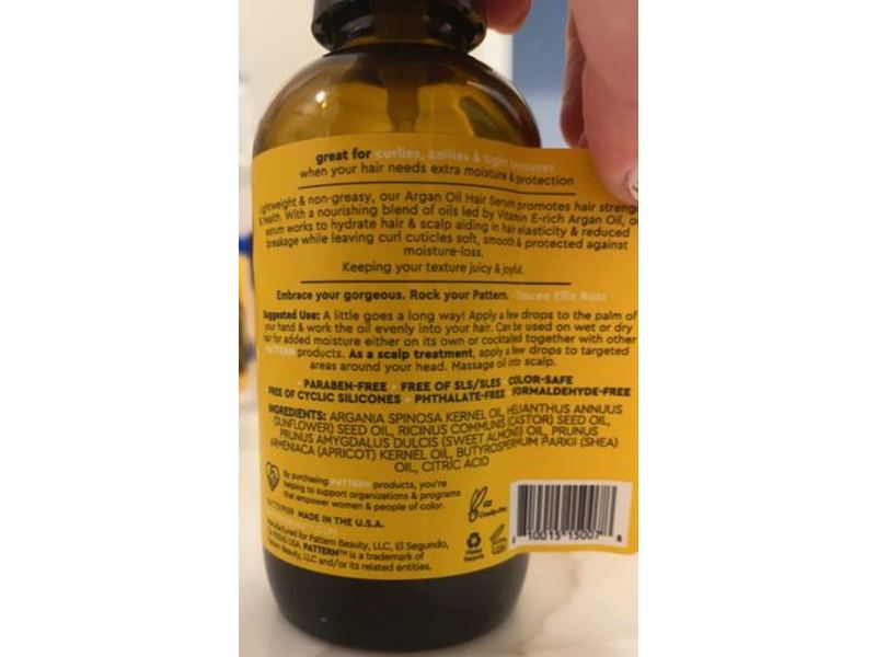 Pattern Argan Oil Hair Serum, Moisture & Shine Boost, 3.9 fl oz/115.3 mL