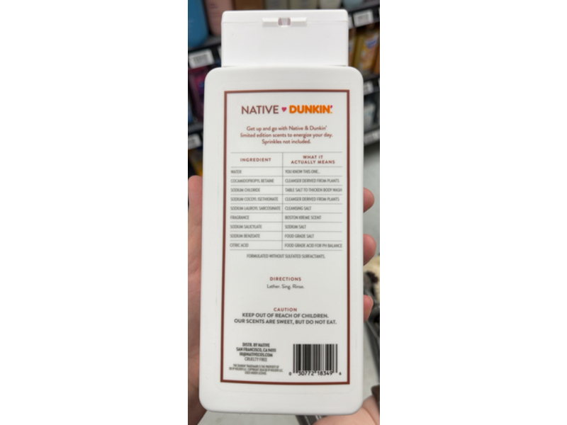 Native Dunkin' Body Wash, Boston Kreme, 18 fl oz/532 mL