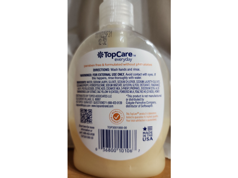 Top Care Hand Soap, Milk & Honey, 7.5 fl oz/221 mL