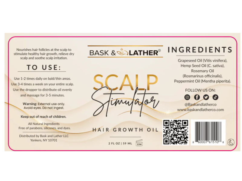 Bask & Lather Scalp Stimulator Hair Growth Oil, 2 fl oz/59 mL