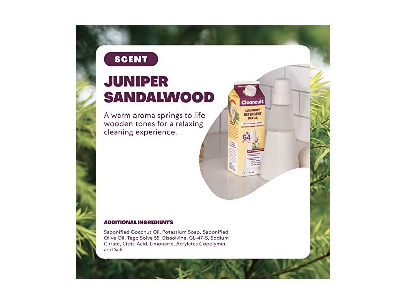 Cleancult Liquid Laundry Detergent Refills, Juniper Sandalwood, 64 Loads, 32 fl oz/946 mL